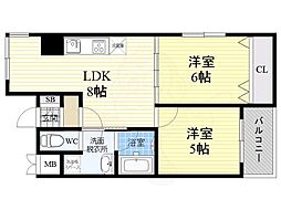 パレス東洋7号館 2LDKの間取図画像