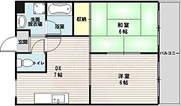 木島マンション 2DKの間取図画像