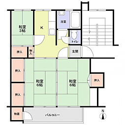 公社多摩川住宅ハ-1号棟 4Kの間取図画像