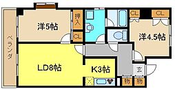 アライハウスII 1階2LDKの間取り