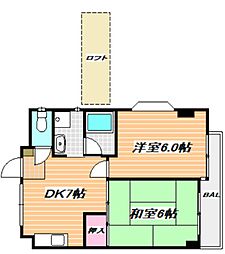 東京メトロ東西線 浦安駅 徒歩4分の賃貸マンション 5階2DKの間取り