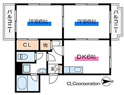 東京メトロ東西線 葛西駅 徒歩12分の賃貸マンション 1階2DKの間取り