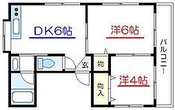 メイト大島II 2階2DKの間取り