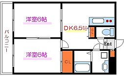 コーポ昭喜II 4階2DKの間取り