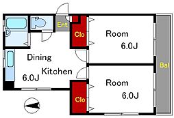 成川ビル 4階2DKの間取り