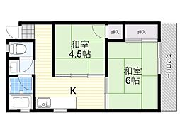第二住吉苑 2Kの間取図画像
