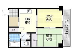 ピュアライフ歌島 2DKの間取図画像