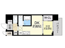 プレリスNEO大阪十三エルヴィオン 1DKの間取図画像