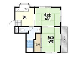 パラシオン西町 2DKの間取図画像