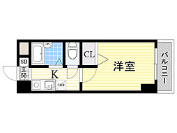 ノルデンハイム淡路D棟 1Kの間取図画像