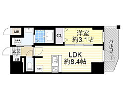 プレサンス塚本アクミリオン 1LDKの間取図画像