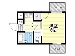 クレイン新大阪 1Kの間取図画像