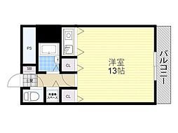シャトレ豊津2 1Kの間取図画像