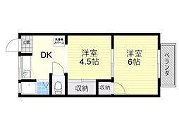 岡崎文化北棟 2DKの間取図画像