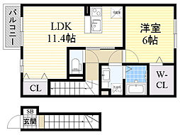 カーサオブローゼ 1LDKの間取図画像