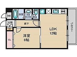 サンフラッツ新大阪 1LDKの間取図画像