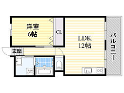 第2マンション寺直 1LDKの間取図画像