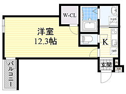 フジパレス服部天神 1Kの間取図画像