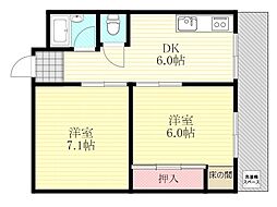 クリーンハイツ豊里 2DKの間取図画像