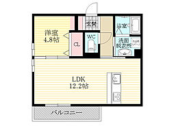 サンライズ上新庄 1LDKの間取図画像