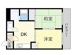 Osaka Metro御堂筋線 西中島南方駅 徒歩14分の賃貸マンション 2階2DKの間取り