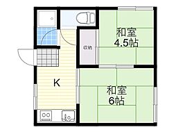 谷田ハイツ 2階2Kの間取り