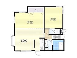 ロイヤルスプリングス 4階2LDKの間取り