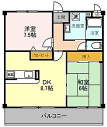 ソレーユ関西 2階2DKの間取り