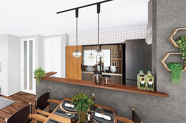 【　ダイニングキッチン　】 モダンな印象を与える洗練されたキッチンスペース。開放感のあるオープンキッチンを採用し、ゆとりのある空間を実現いたしました（イメージ画像）