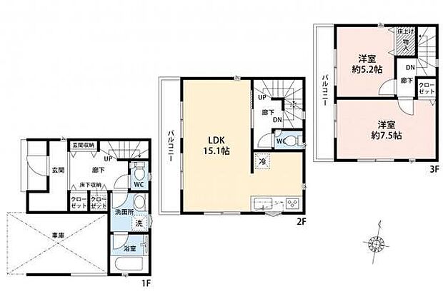 【 間取り図 】2LDK/3階建て/カースペース付き