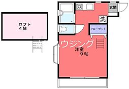 エクレール白糸台 2階ワンルームの間取り