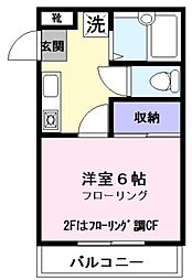 北野貳番館 2階1Kの間取り
