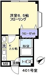 スカイコーポ2 1Kの間取図画像