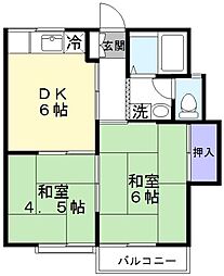 藤三ハイツ 2DKの間取図画像