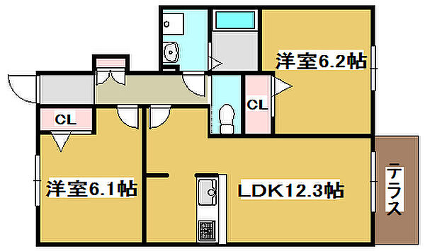 シャーメゾン宝殿B棟 102｜兵庫県高砂市米田町米田(賃貸アパート2LDK・1階・56.07㎡)の写真 その2