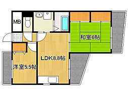 フレンテ灘 2階2LDKの間取り