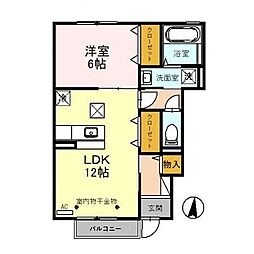 エスポワール伏見A 1LDKの間取図画像