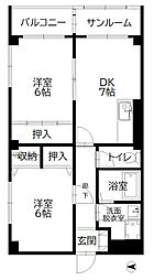 フローラル・ガーデン 2DKの間取図画像