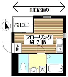 東急世田谷線 世田谷駅 徒歩2分の賃貸マンション 2階ワンルームの間取り