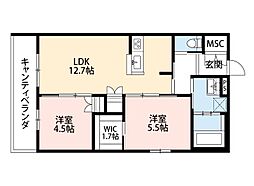 Grace court西棟 2階2LDKの間取り