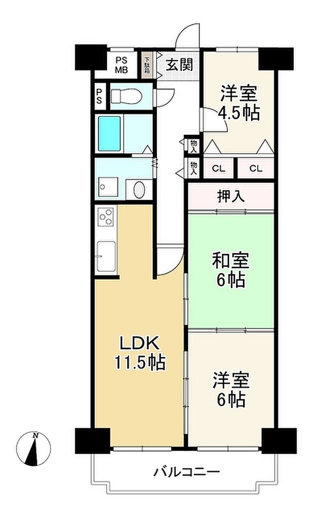 ルネ須磨(3LDK) 7階の間取り