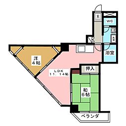 ロイヤルベル 5階2DKの間取り