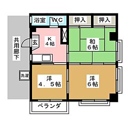 サンライズコーポ 4階2DKの間取り