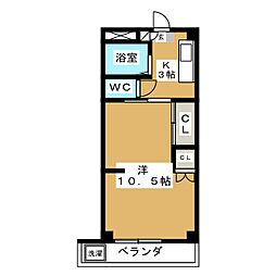 サンライフ坂口 4階1Kの間取り