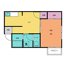 サンハイム所沢 2階1DKの間取り