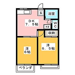 エレガンスハイムＣ 2階2DKの間取り