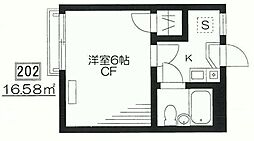 フィガロ館 2階1Kの間取り