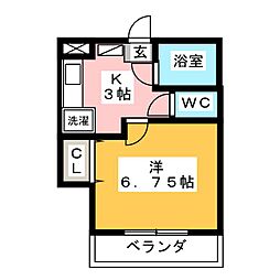 航空公園ＨＡビル 2階1Kの間取り