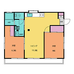 シティハイム 2 1階2LDKの間取り