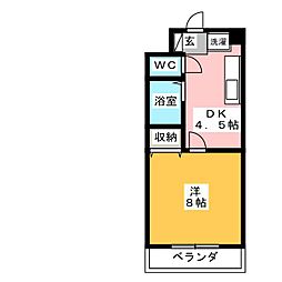 ニューエチュード2号棟 1Kの間取図画像